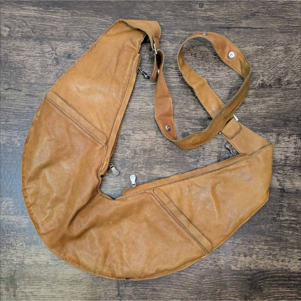 Sash Bag Genuine Leather Tan Crossbody Sling 10 Pocket Ergonomic Boho Travel